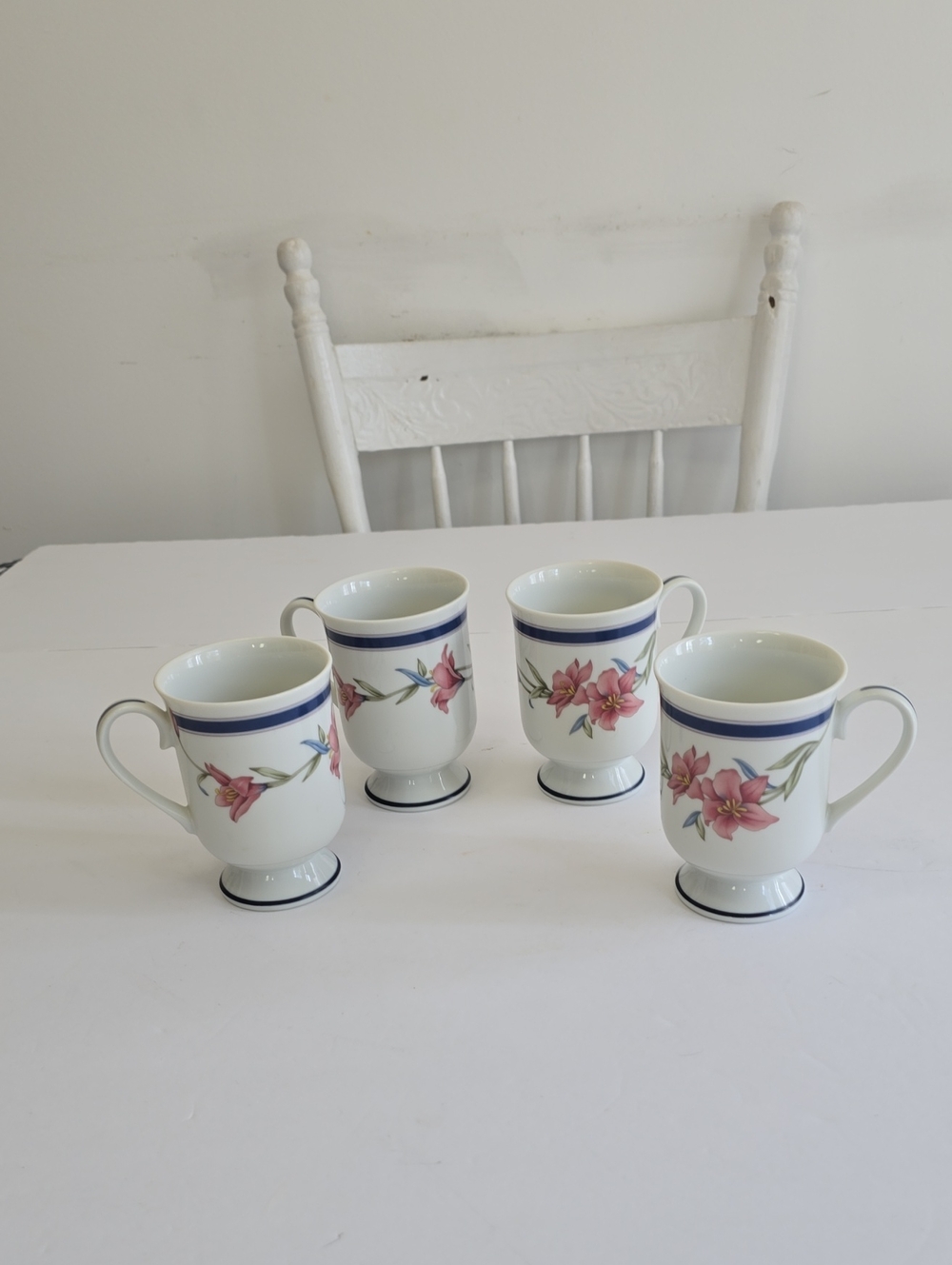 Princess House Set Of 4 Exclusive Footed Floral Mugs Fine Porcelain Japan